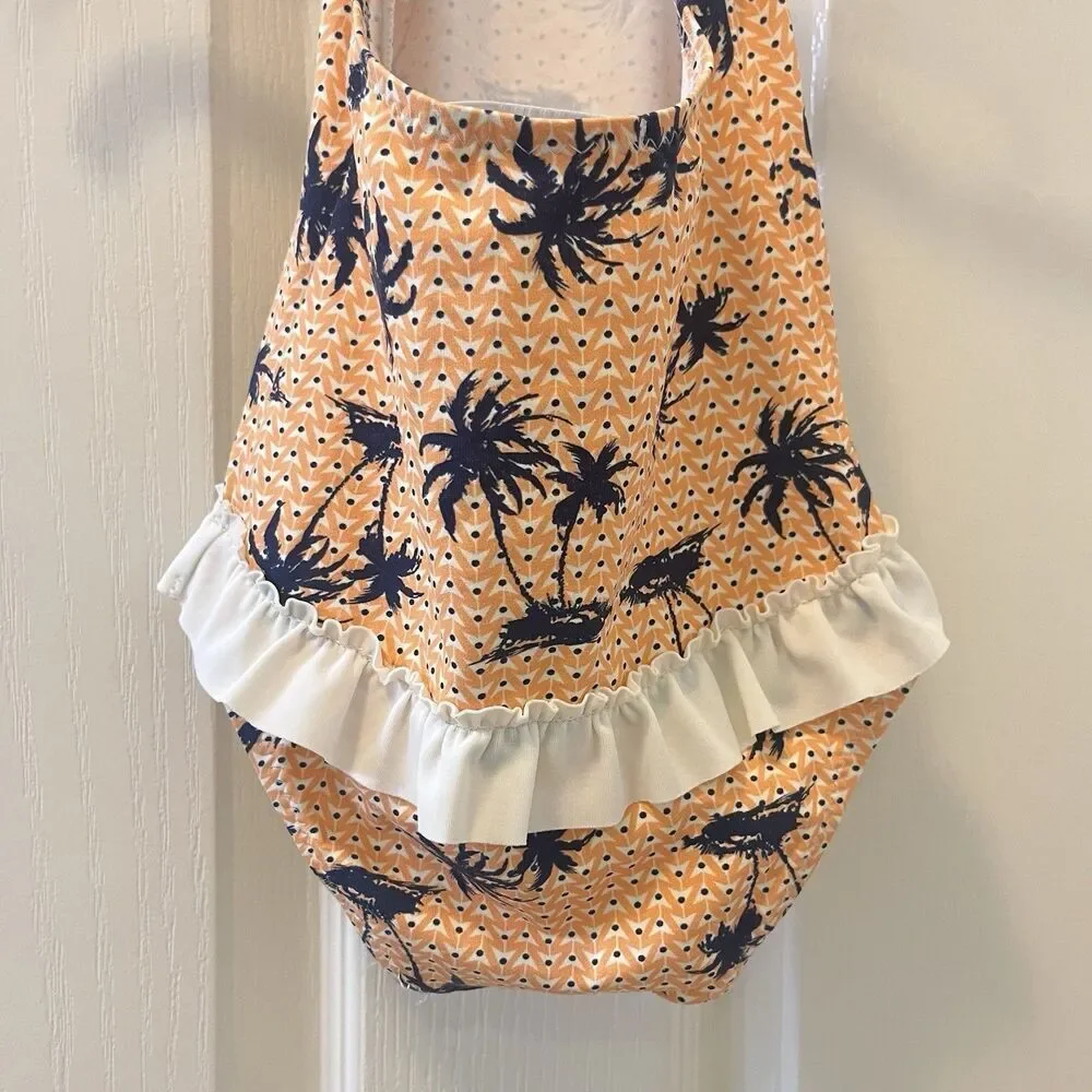 Eberjey Peach Midnight Palm Trees Halter Swimsuit One Piece Girls Size 2 years